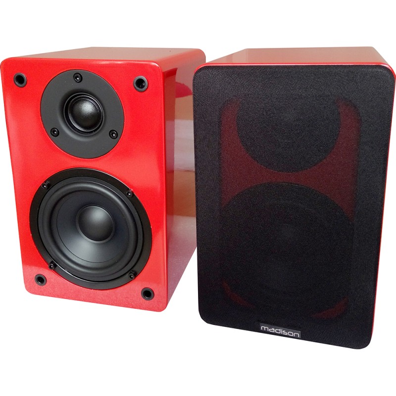 Red best sale bookshelf speakers